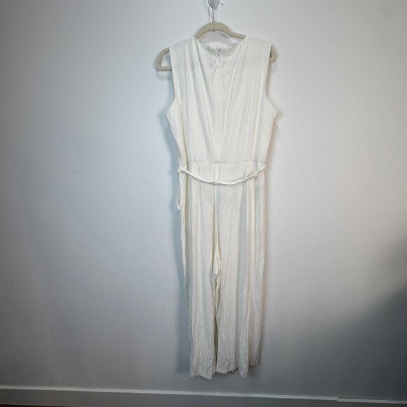 Calvin Klein Womens Sleeveless Crinkle Crepe Jumpsuit Size 14 Tie Waist Onesie - Picture 3 of 10